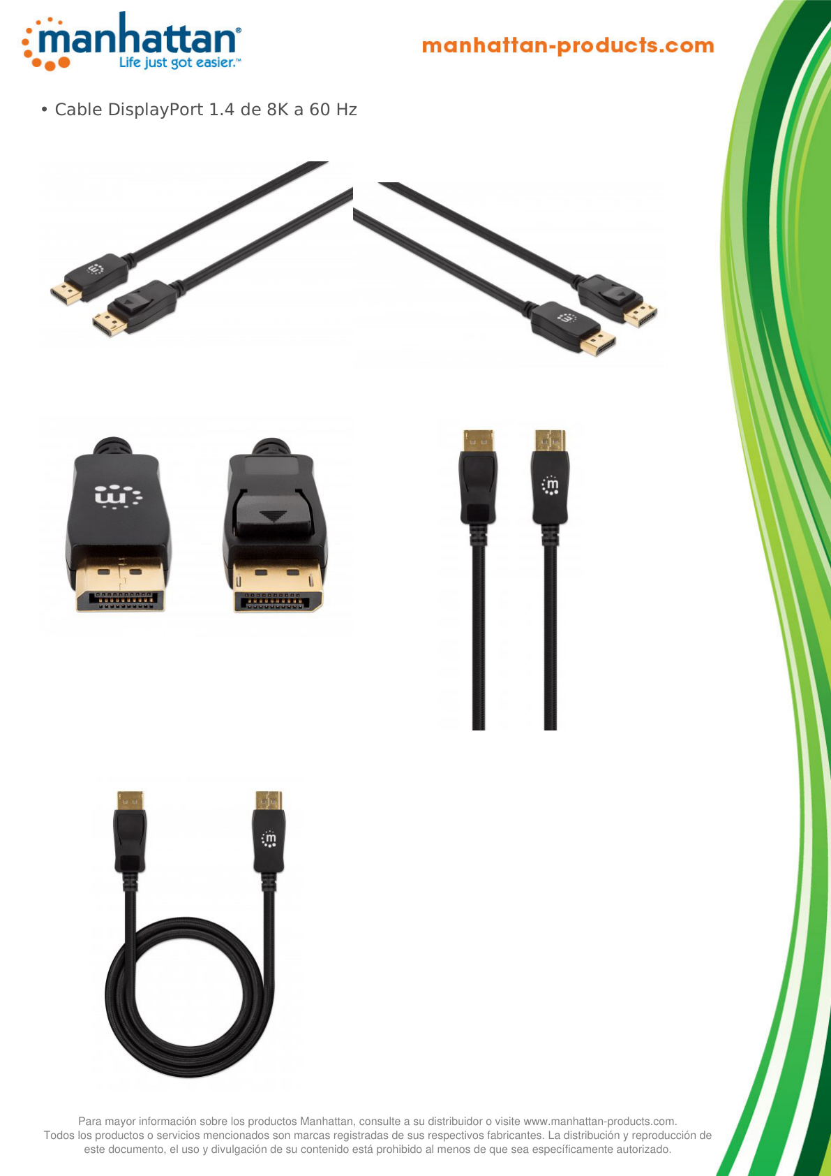 Cable Manhattan DisplayPort V1.4 M-M 3M Negro 8K 60Hz