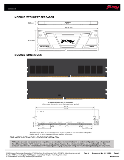 Memoria  Kingston 8GB DDR4 3600Mhz Fury Renegade RGB