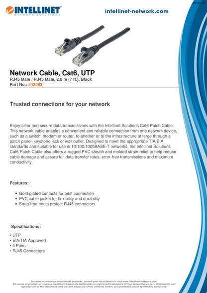 CABLE PATCH CAT 6   2.0M( 7.0F) UTP NEGR