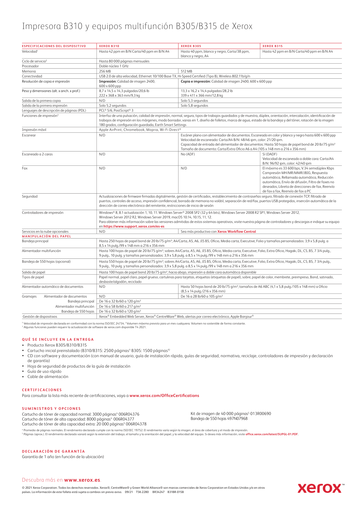 Multifuncional Xerox B315_DNI láser monocromática Duplex USB WiFi ADF 40ppm