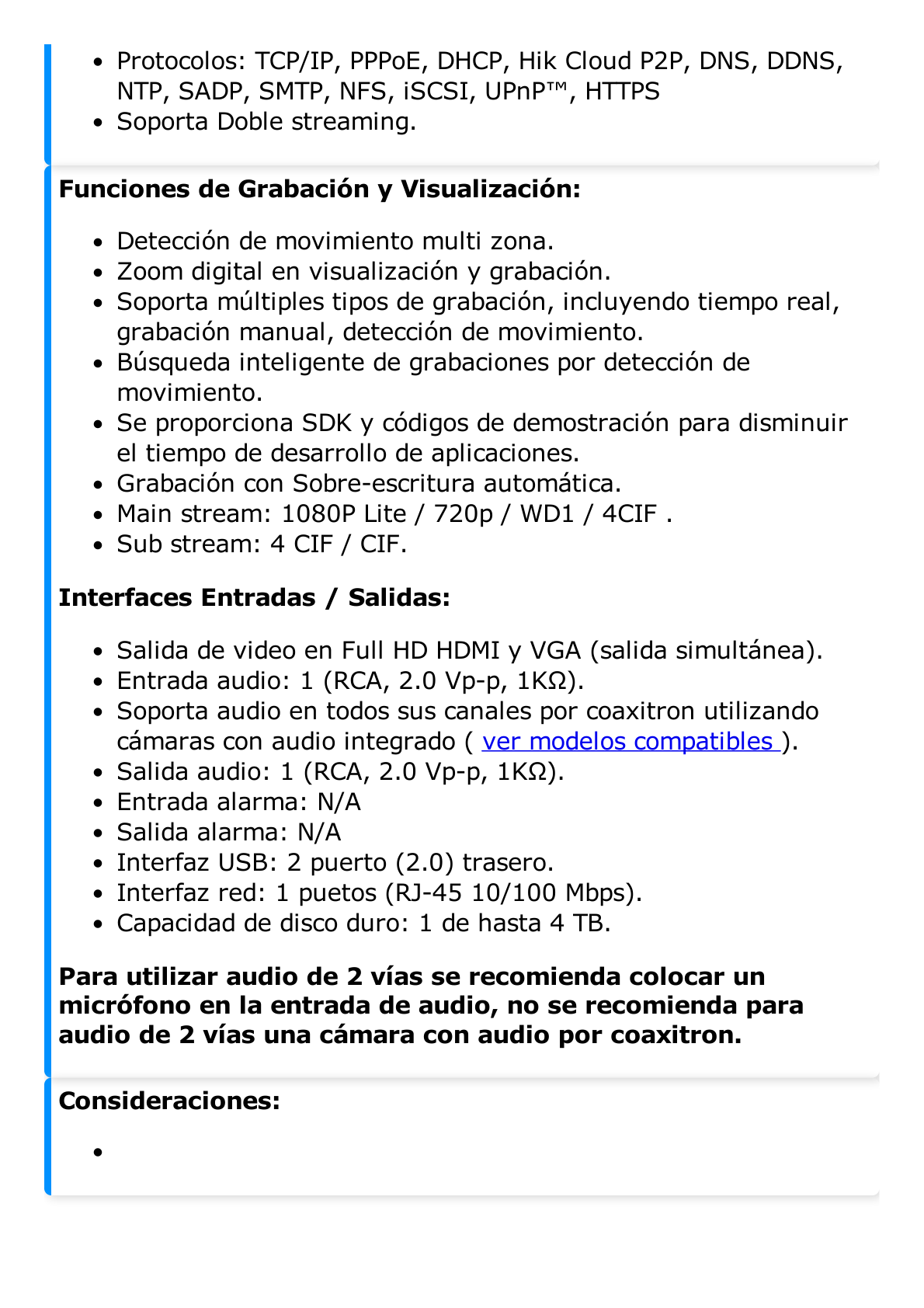 DVR 8 Canales TurboHD + 2 Canales IP / 2 Megapixel (1080p) Lite / Acusense Lite (Evita Falsas Alarmas) / Audio por Coaxitron / 1 Bahía de Disco Duro / H.265+ / Salida de Vídeo Full HD