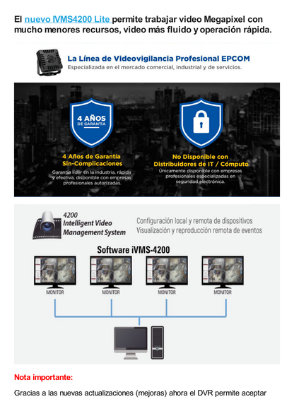 DVR 4 Megapixel / 4 Canales TURBOHD + 2 Canales IP / 1 Bahía de Disco Duro / 1 Canal de Audio / Vídeoanálisis