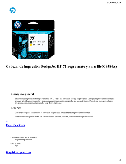 TINTA HP LF 72 C9384A NEGRO-AMARILLO CABEZAL DJ T1100/T610  130 ML