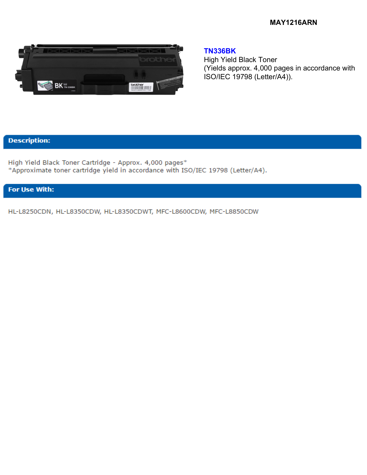 TONER BROTHER TN336BK NEGRO HL-8350CDW/MFCL8850CDW (4 000 PAGS)