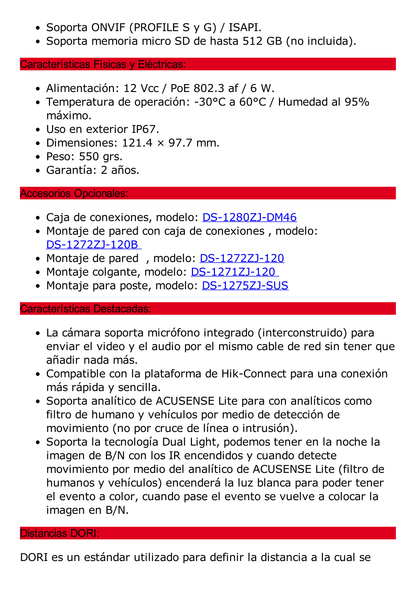 Domo IP 4 Megapixel / Lente 2.8 mm / Dual Light (30 mts IR + 30 mts Luz Blanca) / Micrófono Integrado / Antivandálico IK08 / ACUSENSE Lite / Exterior IP67 / H.265 / PoE / ONVIF / Micro SD