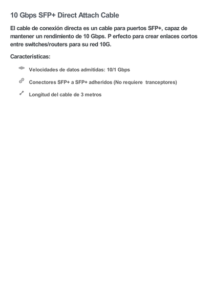 Cable de conexión directa DAC de 3 metros SFP+ 1/10Gbps, ideal para switches UniFi