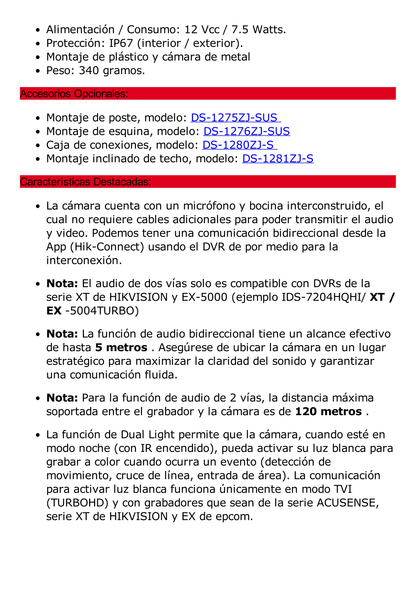 [Audio Bidireccional + Dual Light + ColorVu] Turret TURBOHD 2 Megapixel (1080p) / Lente 2.8 mm / 40 mts IR EXIR + 40 mts Luz Blanca / Micrófono y Bocina Integrado / Exterior IP67 / dWDR