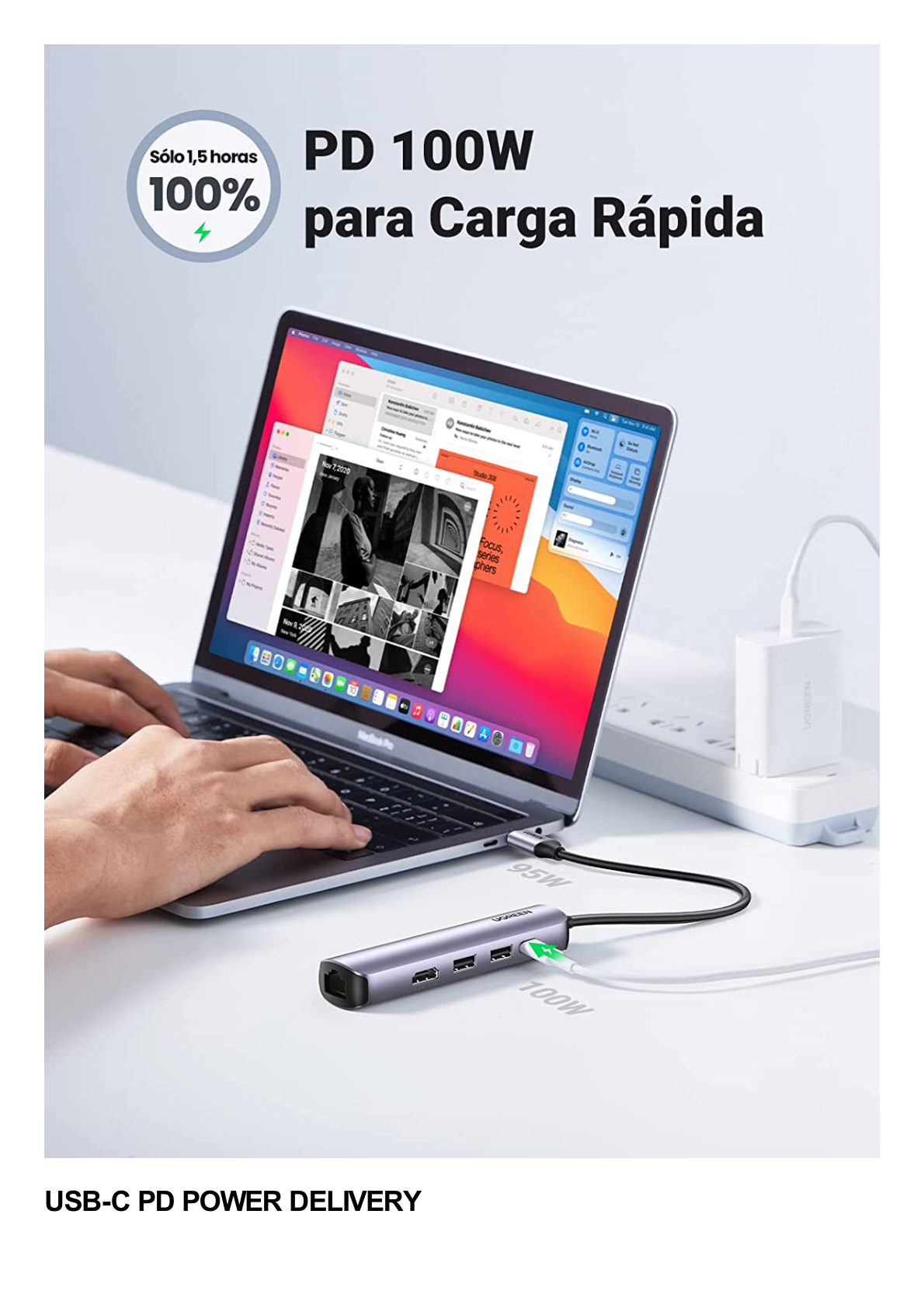 HUB USB-C (Docking Station) 5 en 1 | Ultra Delgado | 2 USB-A 3.1 a (5 Gbps) | HDMI 4K@60Hz | RJ45 (Gigabit Ethernet) | USB-C PD Carga Rápida 100W | Soporta OTG | Chips Inteligentes | Pequeño y Ligero | Caja de Aluminio.