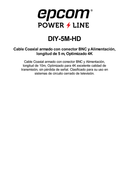 Cable coaxial ( BNC RG59 ) + Alimentación / SIAMÉS / 5 Metros / 100 % COBRE / Para Cámaras 4K  / Uso interior y exterior