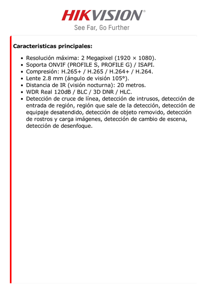 Cámara Móvil IP 5 Megapixel / Lente 8 mm / 20 mts IR / Exterior IP68 / IK10 / WDR 120 dB / Reconocimiento de Placas (ANPR)