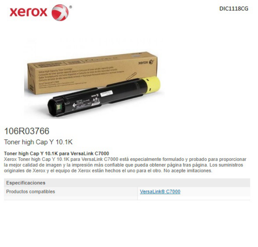 TONER XEROX 106R03766 AMARILLO VERSALINK C7000 ALTA CAPACIDAD (10 100 PAG)