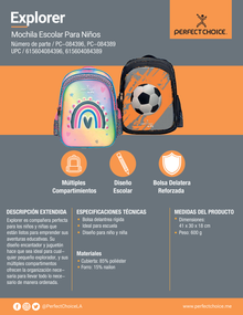 Mochila Perfect Choice Explorer azul escolar para niños diseño de balon