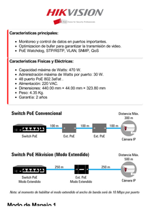 Switch PoE+ / Monitoreable / 48 Puertos 1000 Mbps PoE+ / 2 Puertos 1000 Mbps Uplink / 2 Puertos SFP / 470 Watts