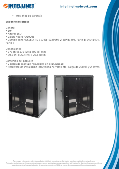 GABINETE 19 RACK INTELLINET 15U MURAL ECO 570*600