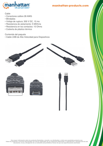 CABLE MANHATTAN USB V2.0 A-MICRO B 3M NEGRO