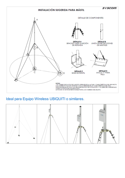 Mástil telescópico de 15 m (49.2 ft) Compuesto por 5 Secciones Concéntricas (requiere accesorios de instalación)