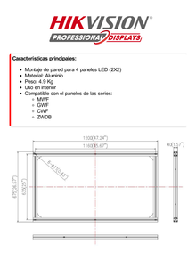 Montaje de Pared para 4 Paneles LED / Uso en Interior / Compatible con Series MWF, GWF, CWF y ZWDB