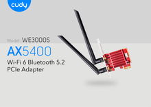 Adaptador inalámbrico PCIe Cudy WE3000S con Heatsink Wi-Fi 6E AX5400 Tri-Banda 6GHz+5GHz+2.4GHz Bluetooth 5.2 con 2 antenas externas