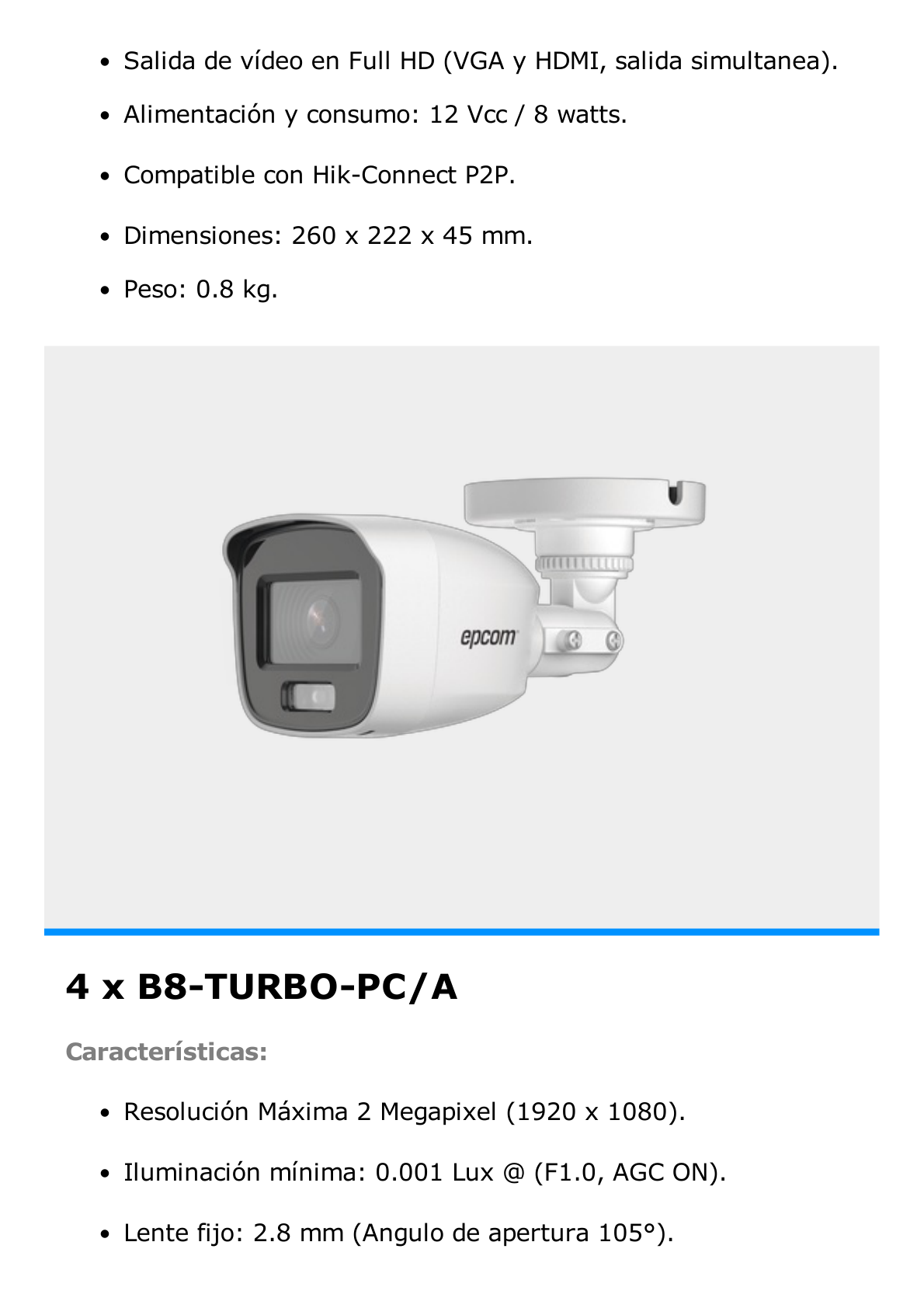 Kit TurboHD 1080p / DVR 4 Canales / 4 Cámaras Bala ColorVu con Microfono Integrado / Fuente de Poder / Accesorios de Instalación