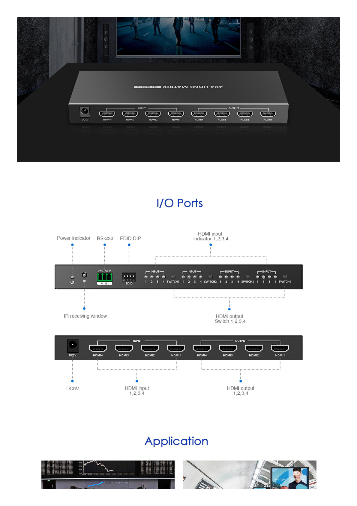 Matricial 4x4 HDMI | 4K@60Hz | Soporta HDR10 | Configuración EDID | Múltiples Modos de Conmutación