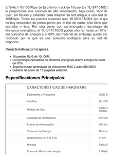 Switch no administrable de 16 puertos 10/100 Mbps de escritorio y para montaje en rack