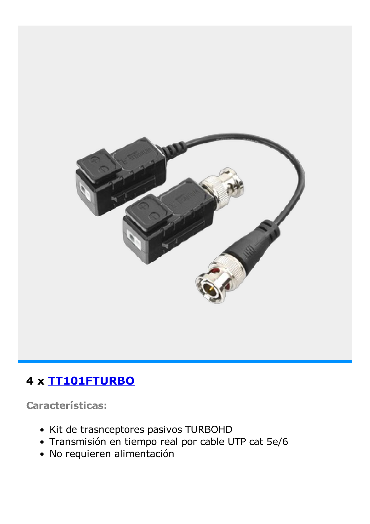 KIT TurboHD 1080p / DVR 4 Canales / 4 Cámaras Bala Policarbonato con Audio Integrado (exterior 2.8 mm) / Transceptores / Conectores / Fuente de Poder Profesional