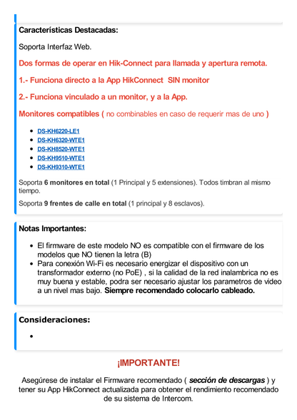 Videoportero IP 2 MP / PoE Estandar / IP65  / Apertura desde Hik-connect / Soporta 1 Departamento y Hasta 6 Monitores / Soporta Tarjetas Mifare / 1 Salida Relay