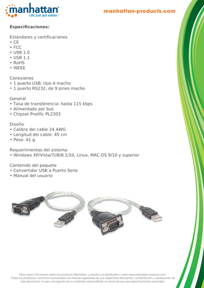 CABLE USB A SERIAL DB9M