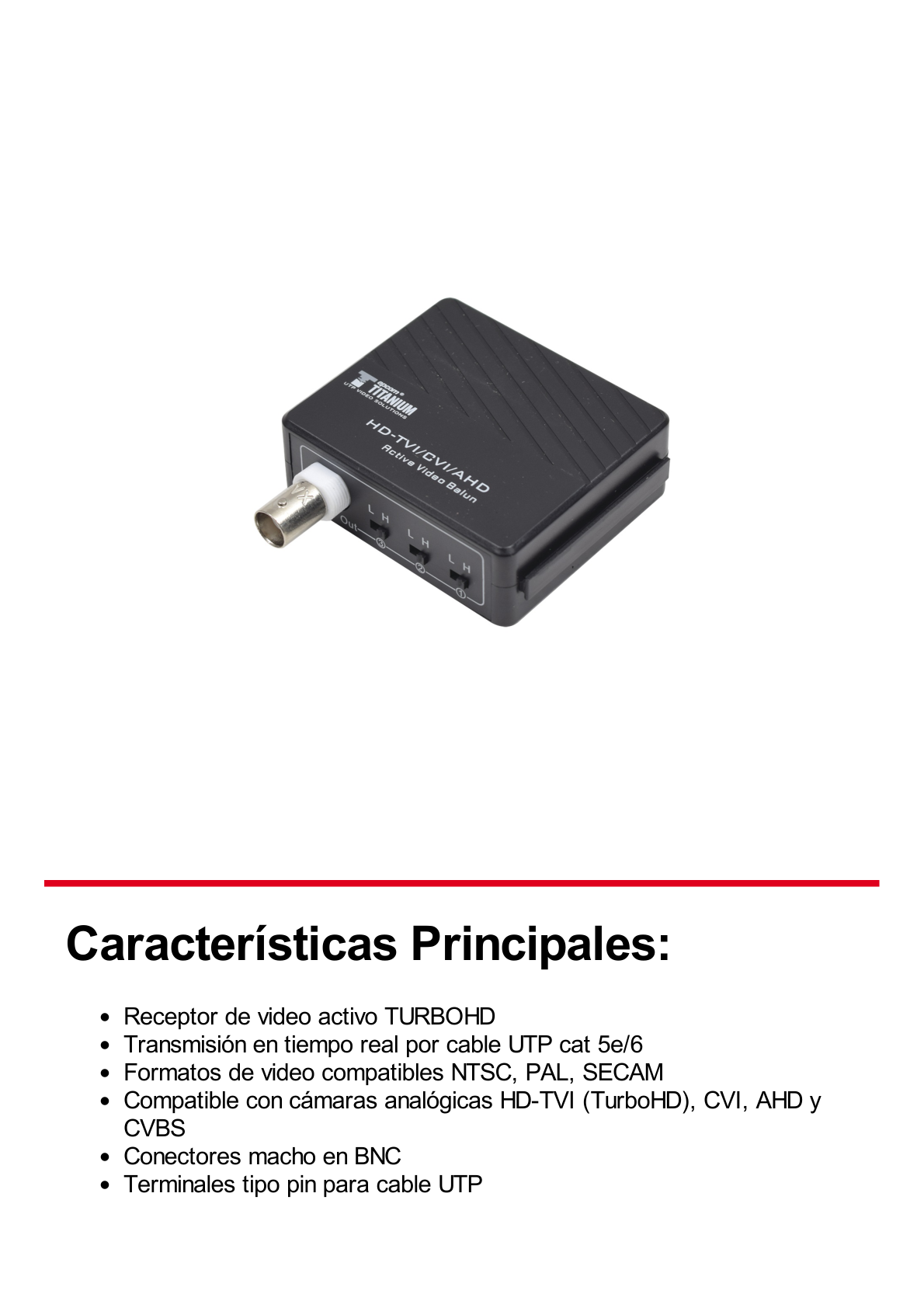 (TRANSCEPTOR) RECEPTOR DE VIDEO ACTIVO DE LARGO ALCANCE /  400 Metros con RECEPTOR ACTIVO TT4501T / Resolución 2 MP / Compatible con cámaras HD-TVI/CVI/AHD/CVBS / Protección Interconstruida contra sobretensión.