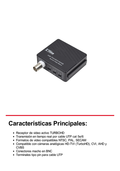 (TRANSCEPTOR) RECEPTOR DE VIDEO ACTIVO DE LARGO ALCANCE /  400 Metros con RECEPTOR ACTIVO TT4501T / Resolución 2 MP / Compatible con cámaras HD-TVI/CVI/AHD/CVBS / Protección Interconstruida contra sobretensión.