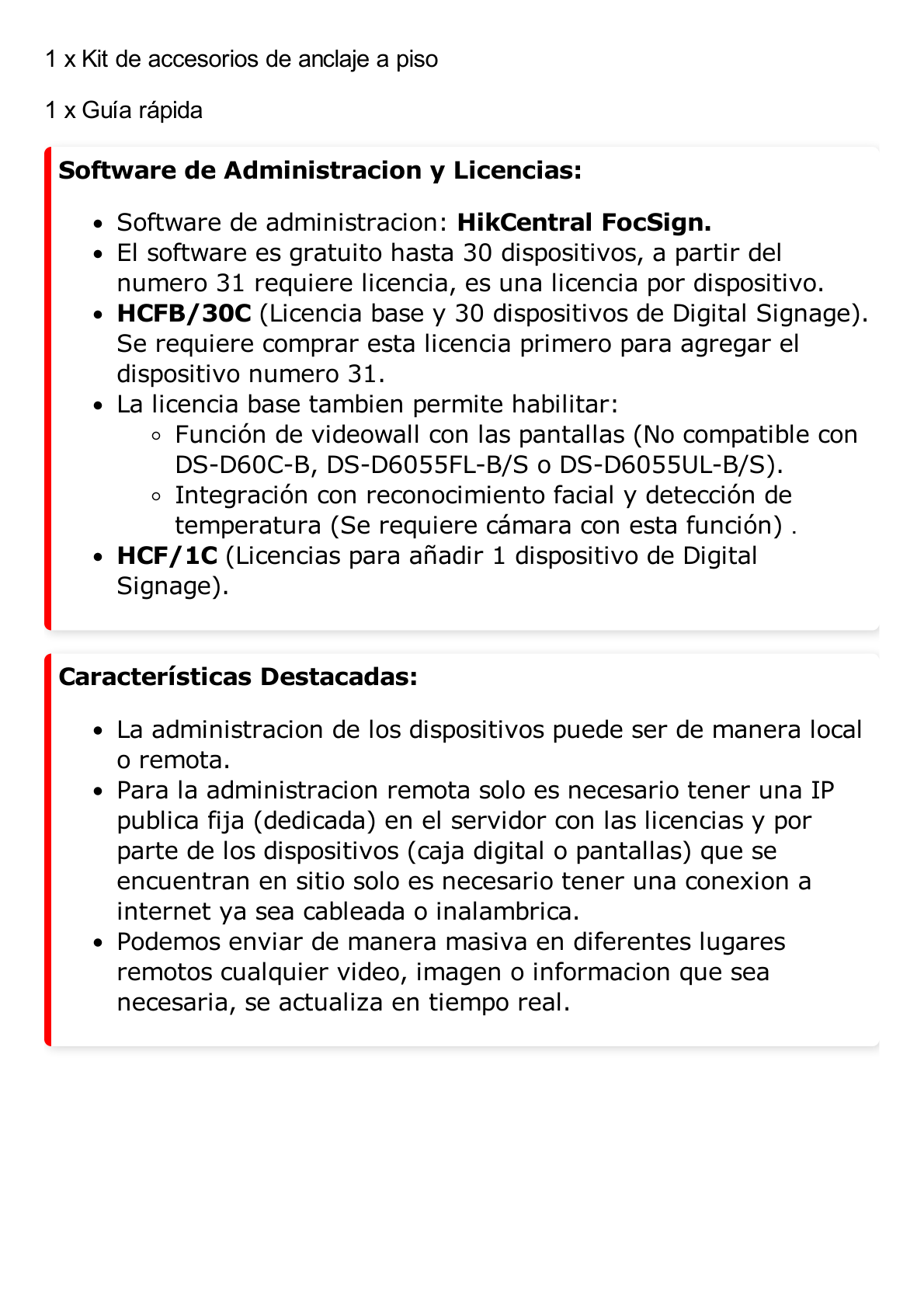 Pantalla de 55" 4K para Publicidad Digital / Base para Piso (Totem) / Puertos USB / Entrada de Video HDMI y VGA /  WiFi / Altavoz Integrada