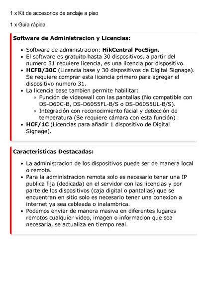 Pantalla de 55" 4K para Publicidad Digital / Base para Piso (Totem) / Puertos USB / Entrada de Video HDMI y VGA /  WiFi / Altavoz Integrada