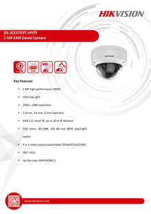 CAMARA HIKVISION DOMO TURBOHD  2 MPX LENTE 2.8MM IR 30MTS METAL EXTERIOR DS-2CE57D3T-VPITF  WDR 120 dB