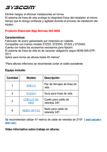 Kit de Línea de Vida para Torres STZ35G y STZ45G hasta 45 metros de altura.