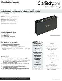 HUB STARTECH CONCENTRADOR USB 2.0 PERP COMPACTO DE 7 PUERTOS USB HI SPEED