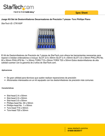 KIT DESTORNILLADORES STARTECH DE PRECISION 7 PIEZAS TORX PHILIPS