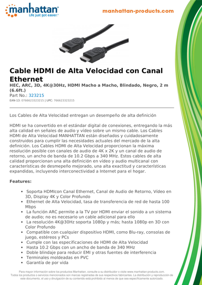 CABLE MANHATTAN HDMI 1.4 M-M 4K 2M ETHERNET