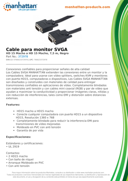 CABLE MANHATTAN PARA MONITOR SVGA 7M M-M