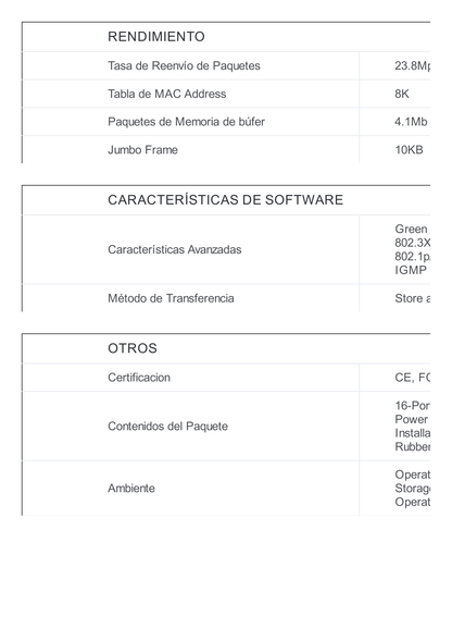 Switch Gigabit no administrable de 16 puertos 10/100/1000 Mbps para escritorio