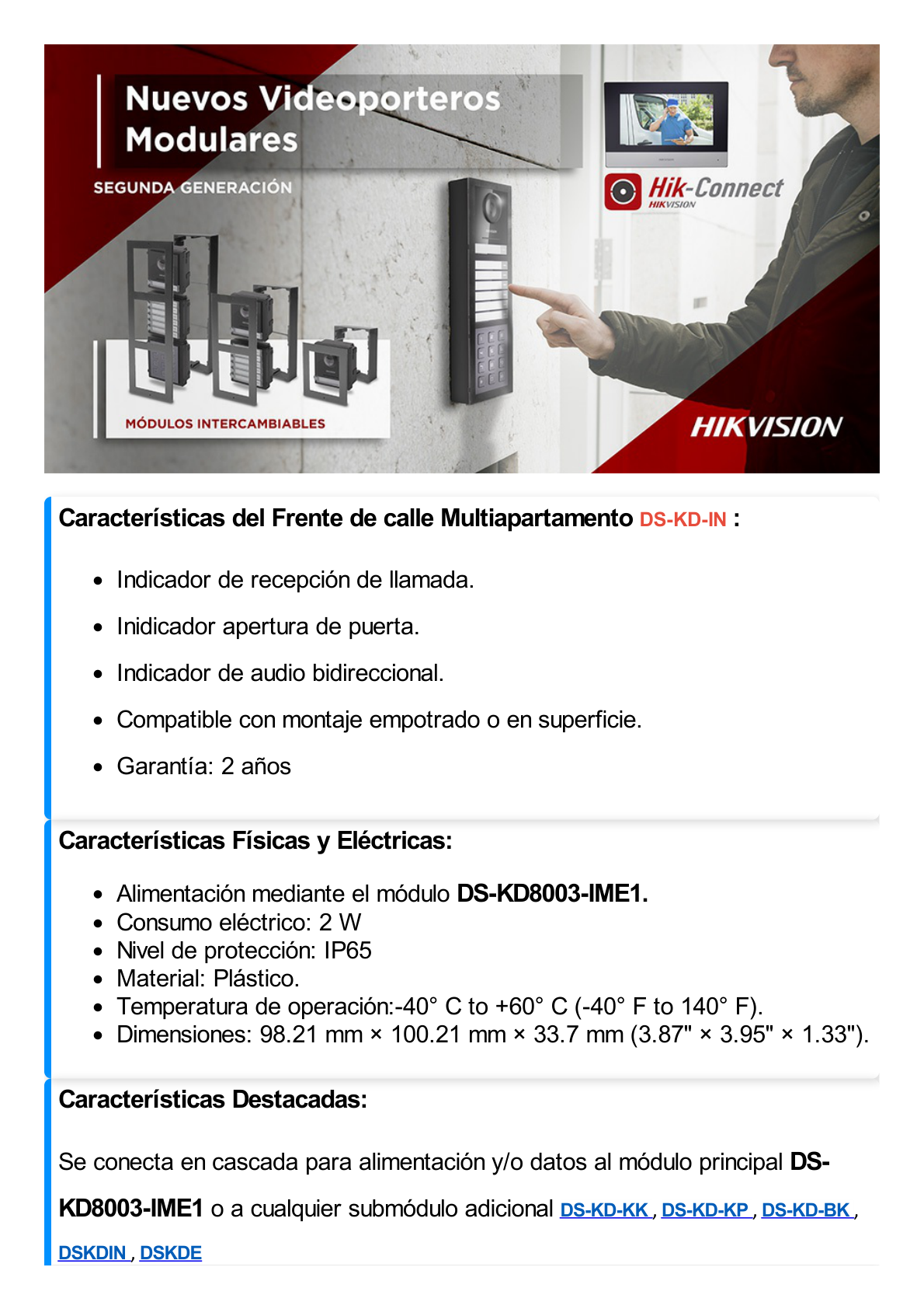 Modulo para Indicar Recepción de Llamada / Apertura de Puerta o Audio Bidireccional en Videoportero IP Modular