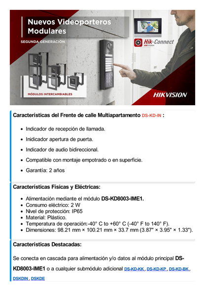 Modulo para Indicar Recepción de Llamada / Apertura de Puerta o Audio Bidireccional en Videoportero IP Modular