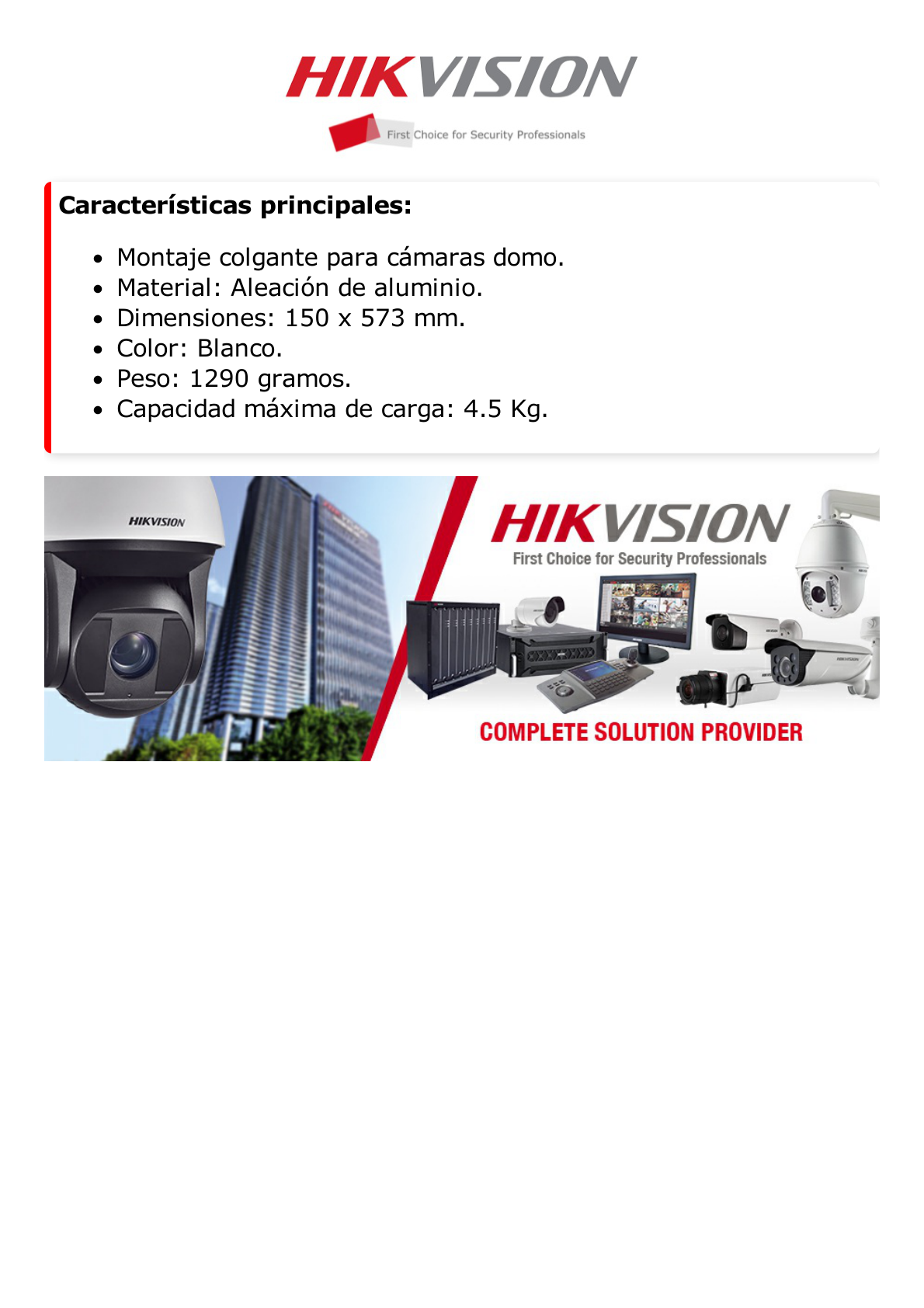 Montaje Colgante para Domos HIKVISION / 50 cms de Largo