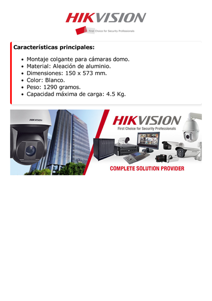 Montaje Colgante para Domos HIKVISION / 50 cms de Largo