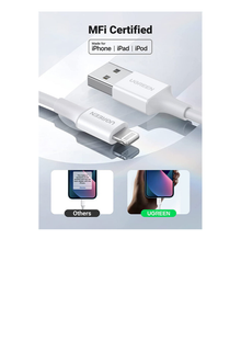 Cable USB-A a Lightning | 1 Metro | Certificado MFi | Carga Rápida 5V/2.4 A| 480 Mbps | PD | Conector C89 | Adecuado para iPhone, iPad y iPod | Protección Integrada | Caja de ABS | Cubierta de TPE | Color Blanco.