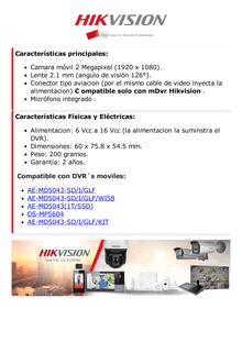 Camara Movil 1080p / Lente 2.1 mm / Conector Tipo Aviación / Diseño Anti Vibración / Micrófono Integrado / Interior