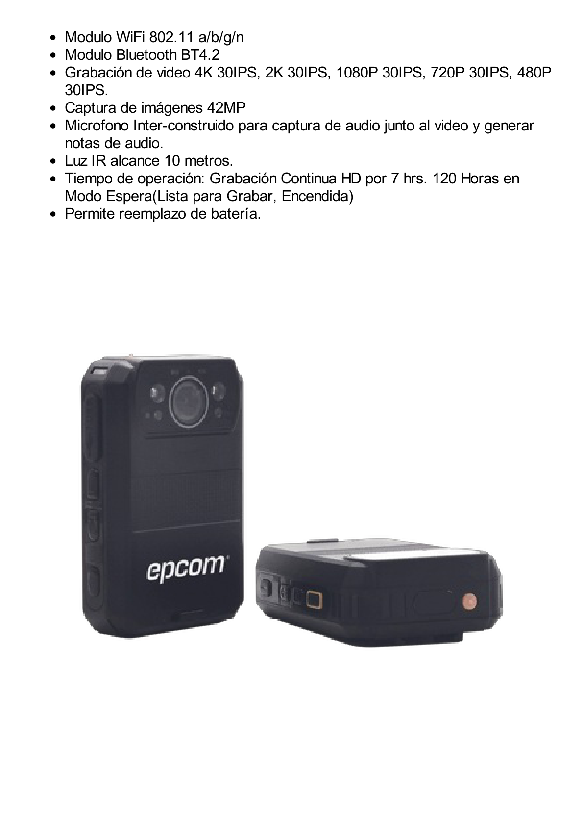 Body Camera para Seguridad / Video 4K / GPS Interconstruido / Conexión 4G-LTE / WiFi / Bluetooth / Sistema Basado en Android / Exterior IP66