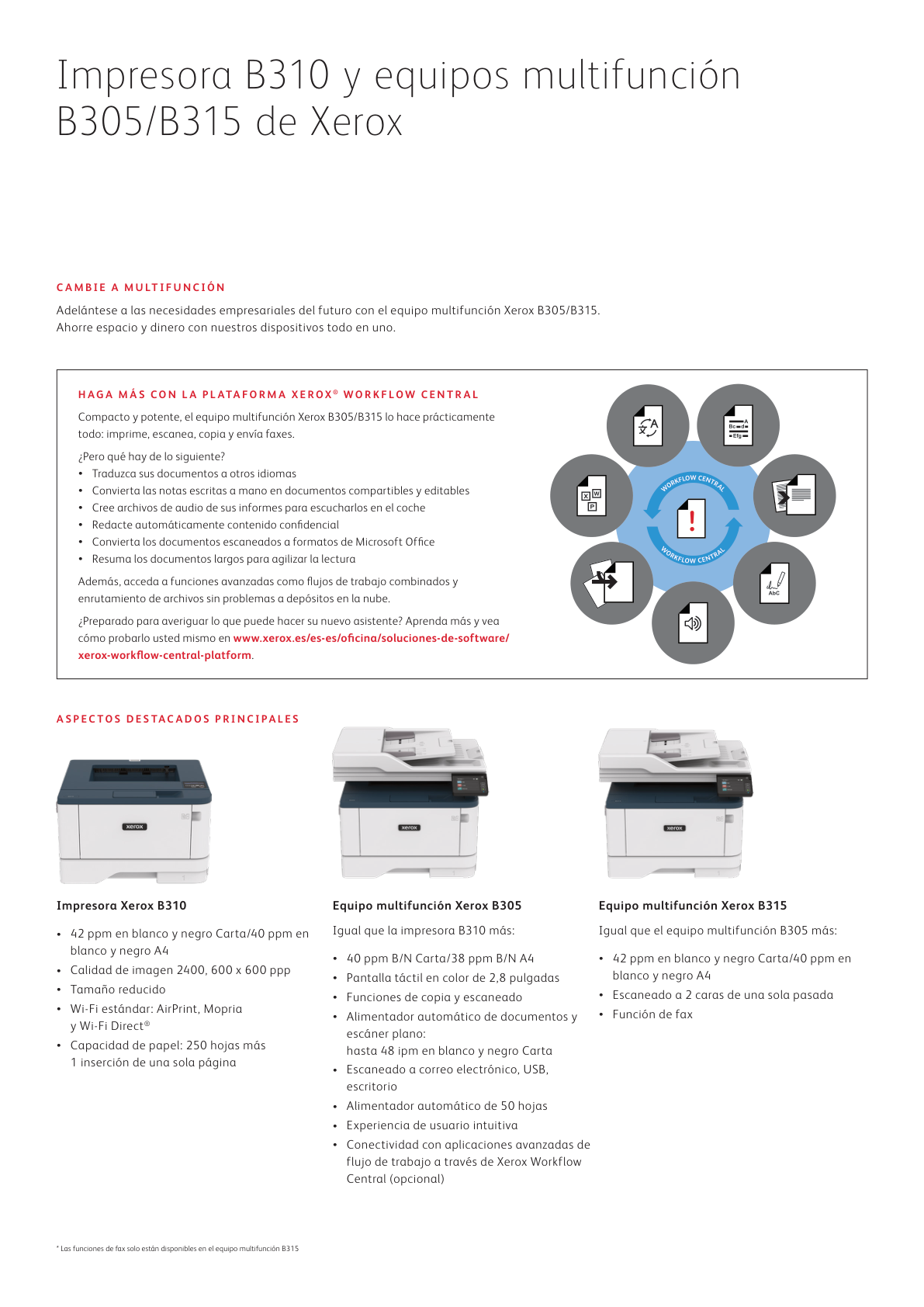 Multifuncional Xerox B315_DNI láser monocromática Duplex USB WiFi ADF 40ppm