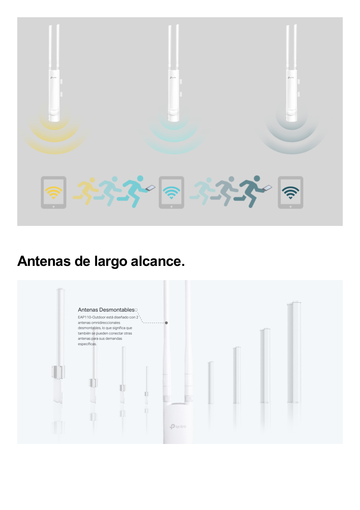 Punto de acceso Omada / Frecuencia 2.4 GHz N 300 / Aplicaciones para  Exterior  / Configuración Stand-Alone o Por Controlador / Protección Exterior IP65 / Alimentación PoE Pasivo 24 Vcc