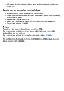 Lámpara de Obstrucción Básica con Globo Rojo de Policarbonato (Con Foco).