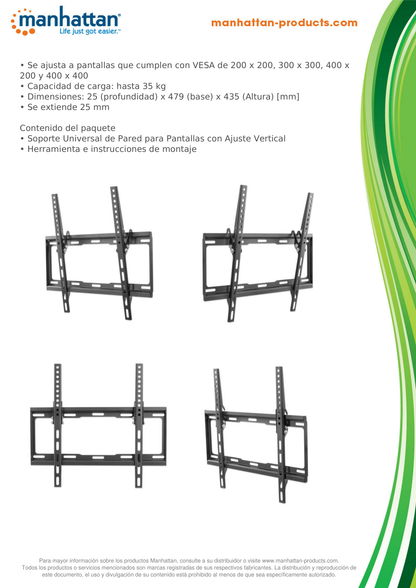 SOPORTE MANHATTAN PARA TV 32 A 55 PULG PARED 35KG AJUSTE VERTICAL PANTALLAS PLANAS 460941